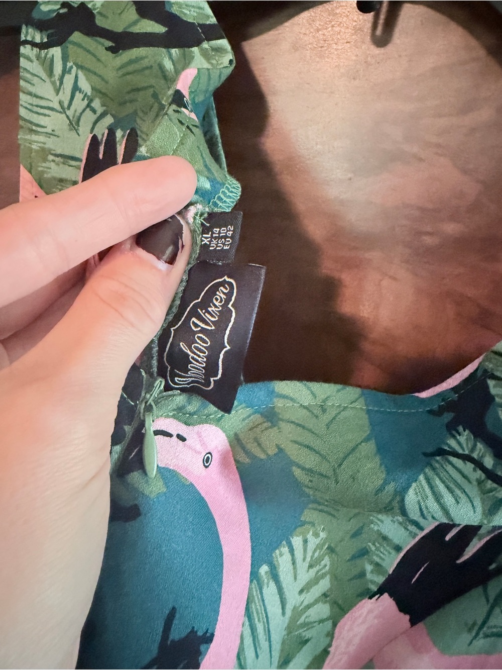 Pink Flamingo Print Sundress - Green Background - Picture 3 of 3